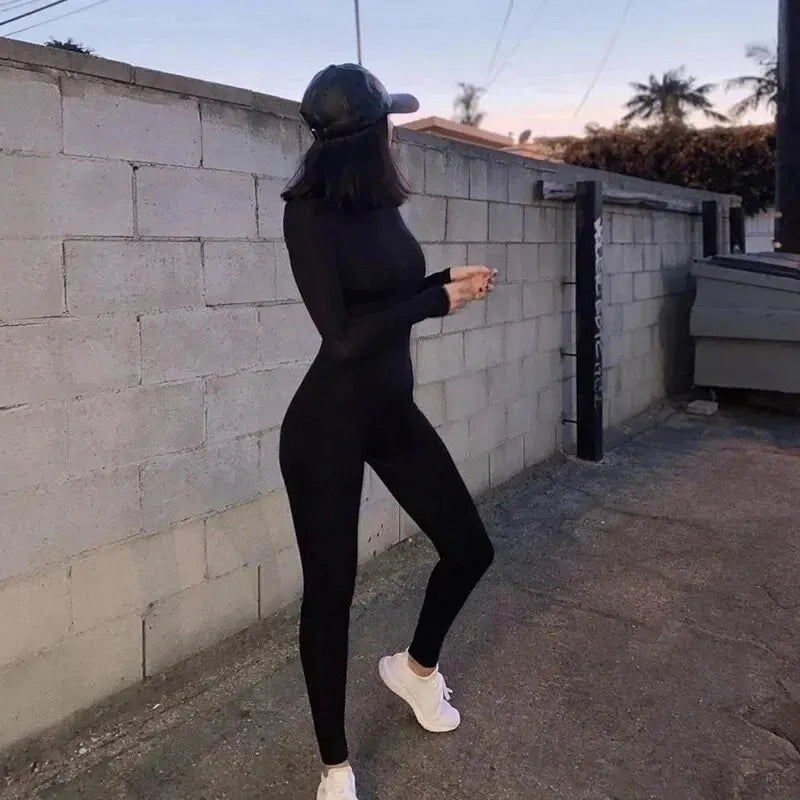 2024 Frühling Damen Sexy Jumpsuit Streetwear Langarm Bodycon Solid Sport Fitness Jumpsuits Strampler Overalls für Damen Bodysuit