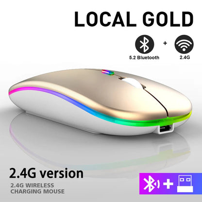 Wiederaufladbare kabellose Bluetooth-Maus mit 2,4-GHz-USB-RGB, 1600-DPI-Maus für Computer, Laptop, Tablet-PC, Macbook, Gaming-Maus, Gamer
