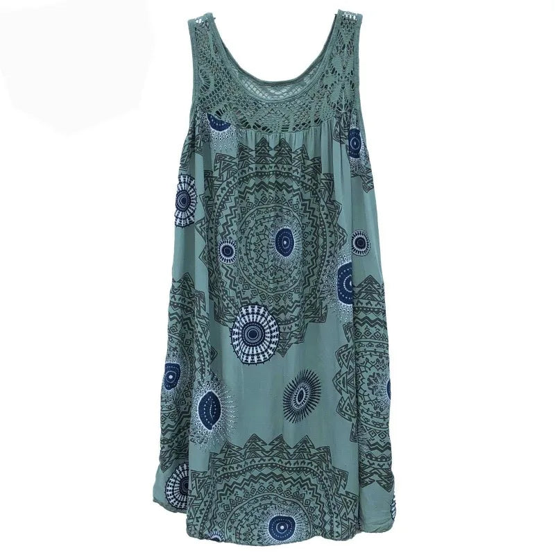 Damenbekleidung Sommer ärmelloses Camisole-Kleid Spitzenprint ärmelloses großes Schaukelkleid lockeres sexy Kleid langer Rock Übergröße