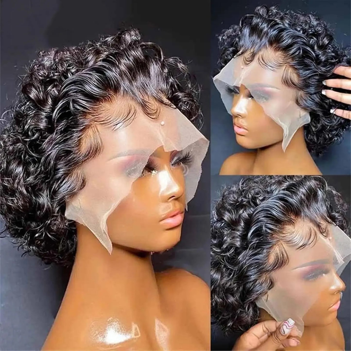 Curly Human Hair Wig Short Bob Wig  For Women Lace Front Human Hair Wigs 13X1 T Part Lace Wig Deep Wave Pixie Cut Wigs