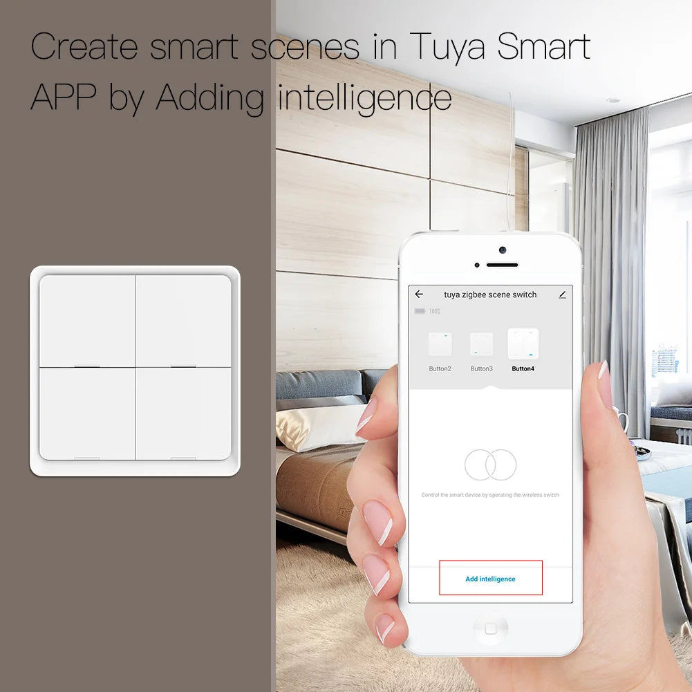 MOES 4-fach Tuya ZigBee Wireless 12-Szenen-Schalter Taster Batteriebetrieben Automatisierungsszenario für Tuya Geräte