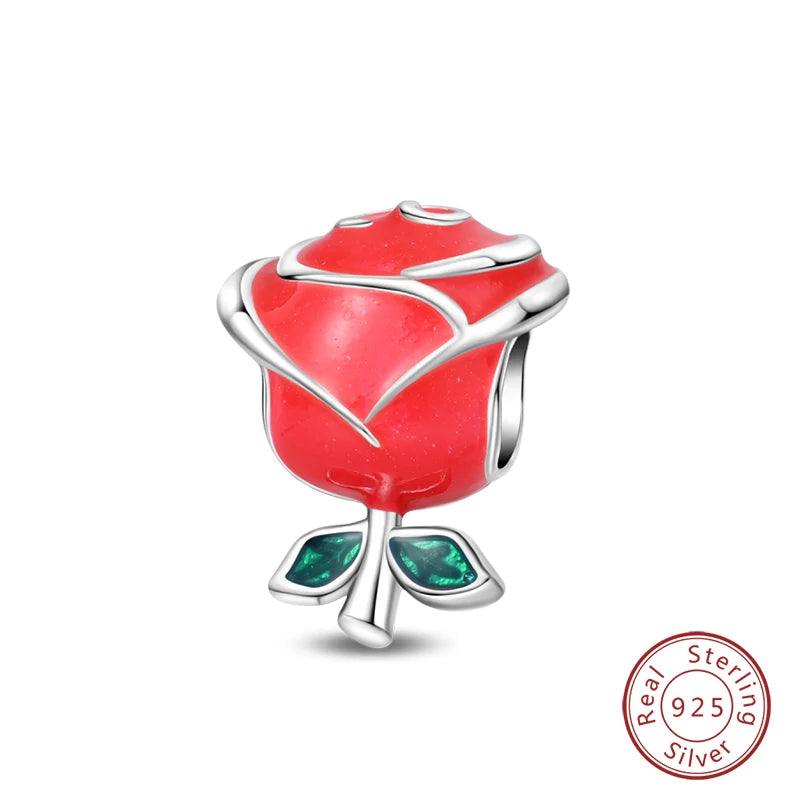 Original 925 Sterling Silber Rote Charm Perlen Rotwein Chili Hantel Anhänger für Frauen Passend für DIY Armband Geburtstag Schmuck Geschenk