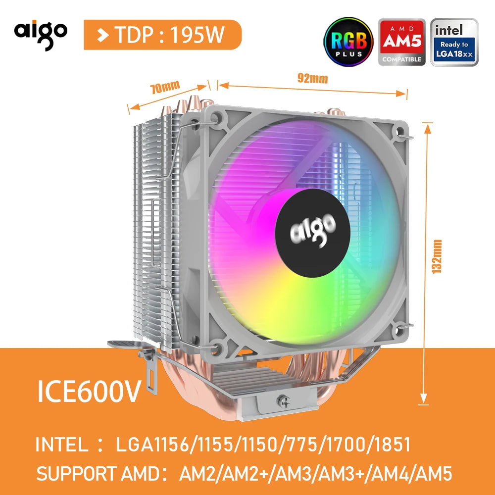Aigo CPU-Kühler 2 4 6 Heatpipes PC-Radiator Kühlung 3PIN PWM Silent RGB Lüfter für Intel 1700 1150 1155 1156 1366 AM2/AM3/AM4 AMD