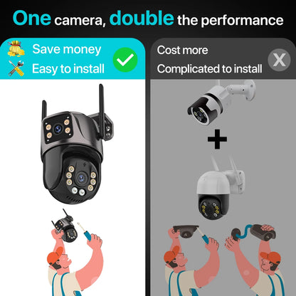 4K 8MP HD WLAN PTZ Kamera Outdoor 4MP Dual-Objektiv Dual-Bildschirm KI Auto-Tracking IP Kamera CCTV Audio Videoüberwachung P2P iCSee
