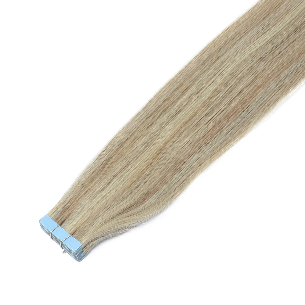 MRSHAIR Tape in Hair Extensions Human Hair Blonde Seamless Tape Hair Extensions 4x0.8cm Skin Weft PU Tape On Hair 20PCS 12"-24"