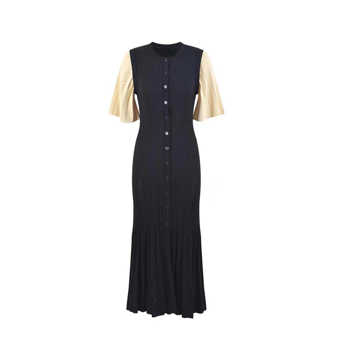 Sommer Frühling Neues Französisches Elegantes Parfüm High-End Schlankmachendes Gestricktes Meerjungfrauenkleid Ausgehöhltes Schlankmachendes Fischschwanz-Strickkleid