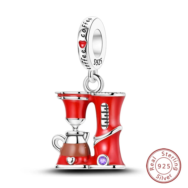 Original 925 Sterling Silber Rote Charm Perlen Rotwein Chili Hantel Anhänger für Frauen Passend für DIY Armband Geburtstag Schmuck Geschenk