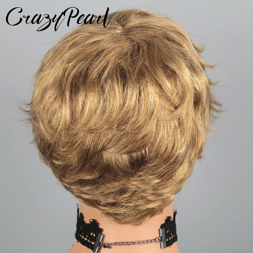 CrazyPearl Colored Light Brown Pixie Cut Wigs Human Hair 100% Short Wigs Human Hair Full Machine Wigs Glueless Wigs Human Hair