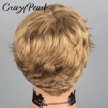 CrazyPearl Colored Light Brown Pixie Cut Wigs Human Hair 100% Short Wigs Human Hair Full Machine Wigs Glueless Wigs Human Hair