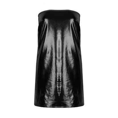 Sexy Kleider Damen PU Einfarbiges Kleid Clubwear Imitation Leder Brustwickelkleid Ärmelloses Kurzrock für Damen