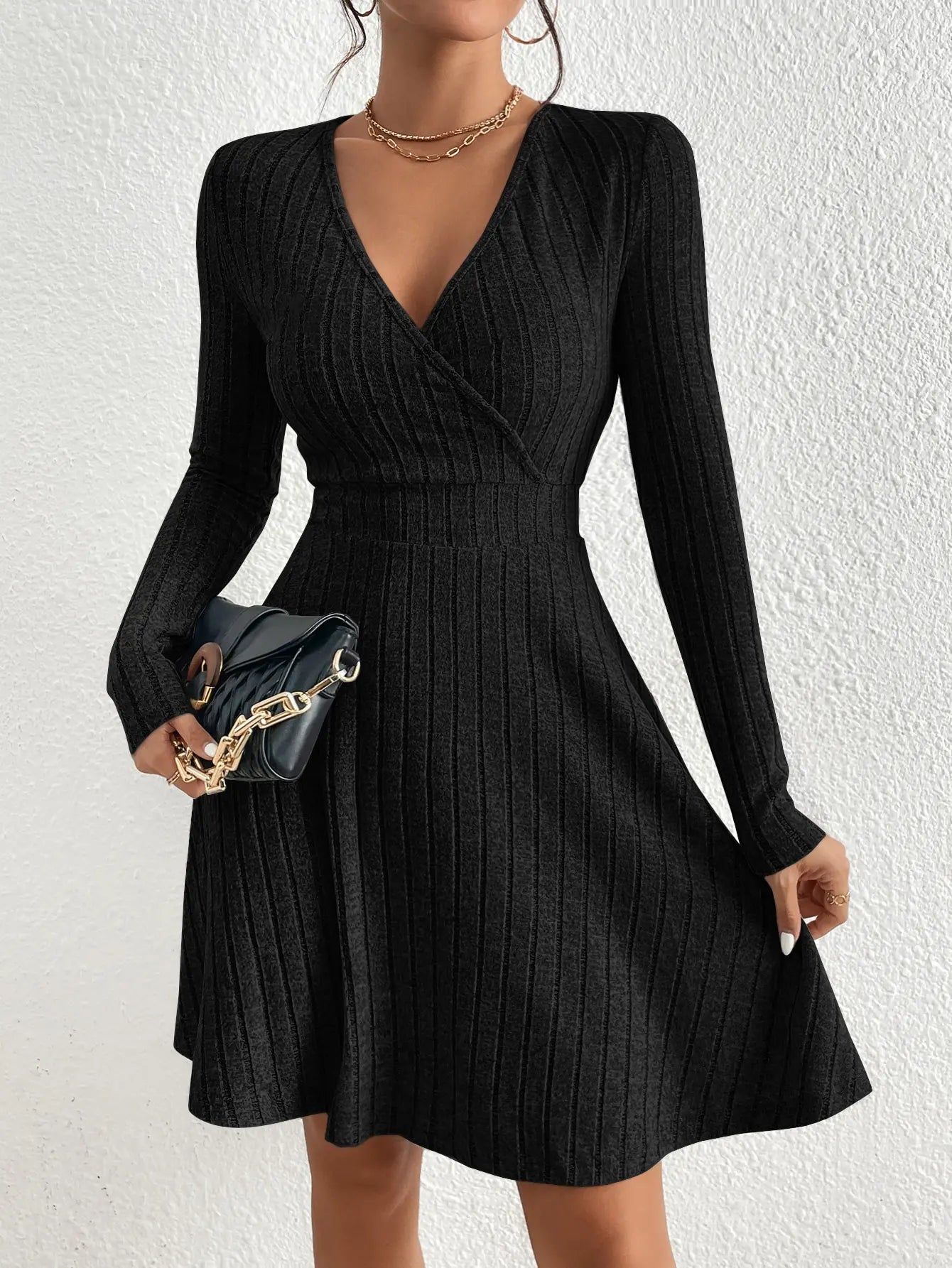 Herbst und Winter Neue Damen Gestrickte Schlanke Sexy Etuikleid Taille Abnehmende Innen Kurze Wickelrock Kleines Schwarzes Kleid