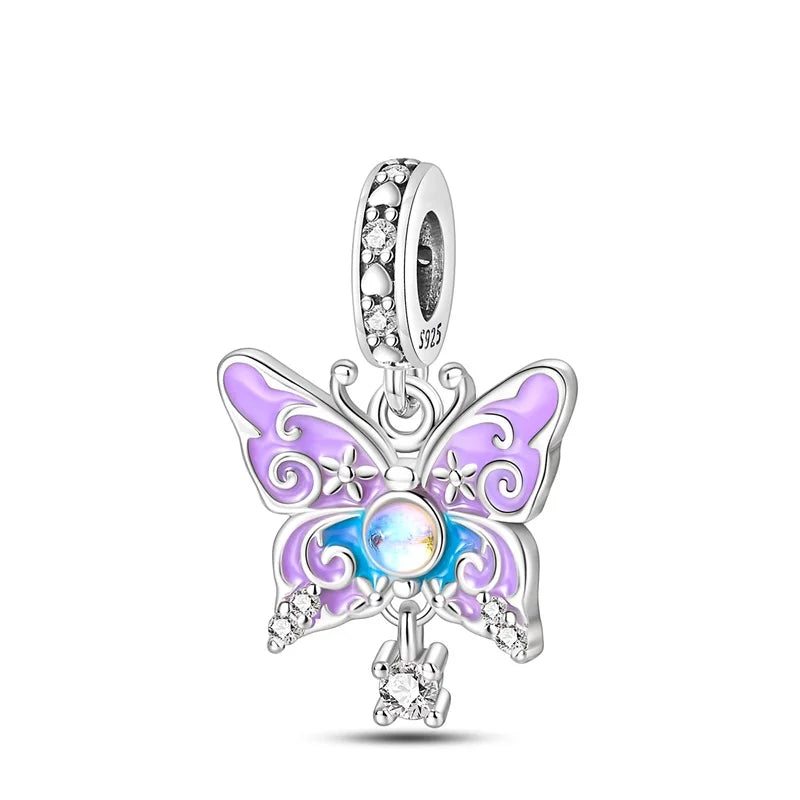 925 Sterling Silber Plattierung Bunt Schmetterling Insekt Tier Charms Perlen Funkelnder Zirkon Passend für Qikaola 925 Original Armbänder DIY Schmuck