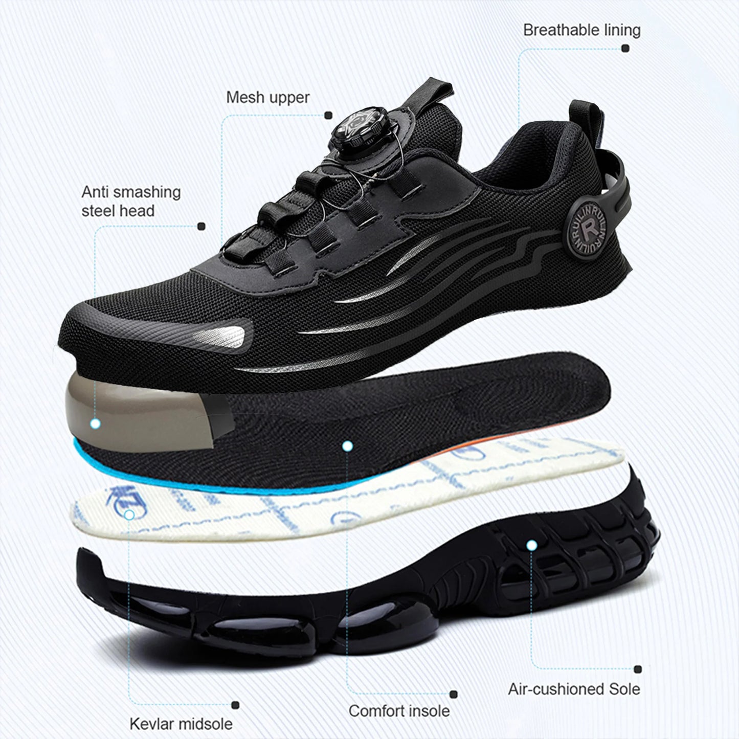 Unzerstörbare Stahlkappen Sicherheitsschuhe Rutschfest Abriebfest Arbeitsschuhe Herren Robust Bequemer Sneaker