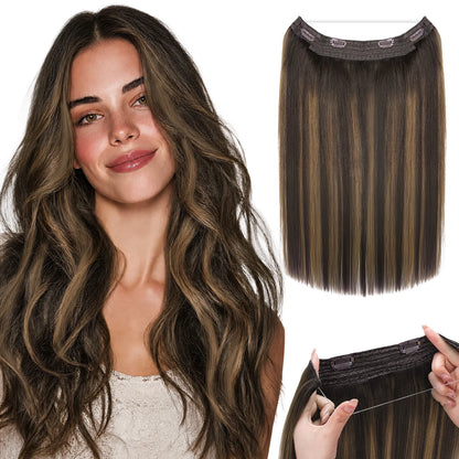 Sunmofavo Wire in Hair Extensions Human Hair Straight Fish Line Natural Fusion with 4 Clips Weft Hair Extensions For Women Daily