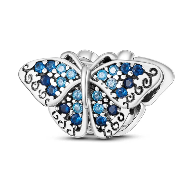 925 Sterling Silber Plattierung Bunt Schmetterling Insekt Tier Charms Perlen Funkelnder Zirkon Passend für Qikaola 925 Original Armbänder DIY Schmuck