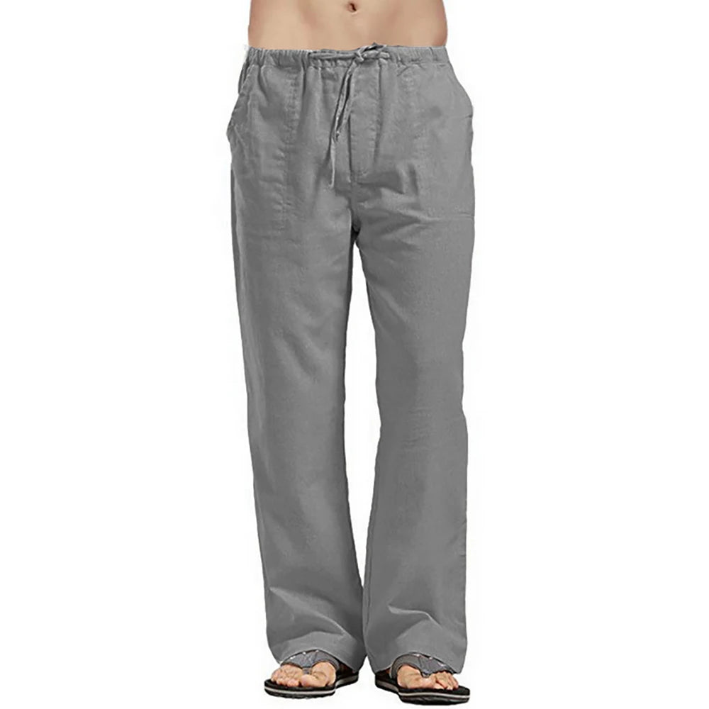 Men's Long Pants Lightweight Drawstring with Pockets Comfortable Straight Leg Casual Trousers for Summer Beach Wear