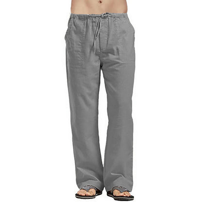 Men's Long Pants Lightweight Drawstring with Pockets Comfortable Straight Leg Casual Trousers for Summer Beach Wear
