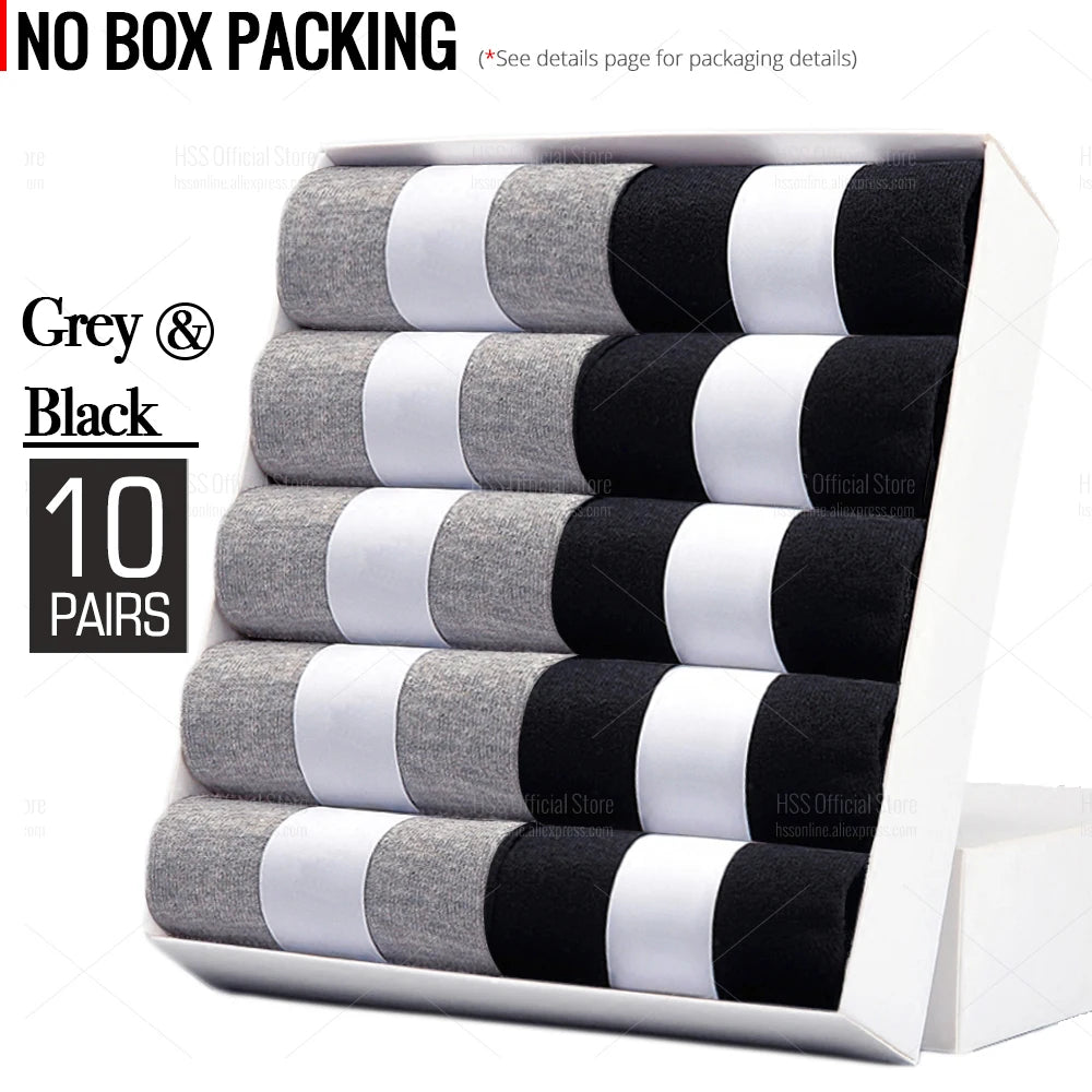 HSS 5/10 Pairs Men's Cotton Blend Socks Black Business Men Socks Soft Breathable Summer Winter for Male Socks Plus Size (6.5-14)