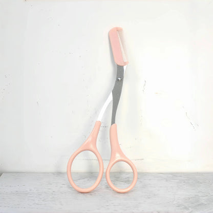Rosa Augenbrauen-Trimmschere mit integriertem Kamm – aus Edelstahl, präzises Pflegewerkzeug für perfekt geformte Augenbrauen