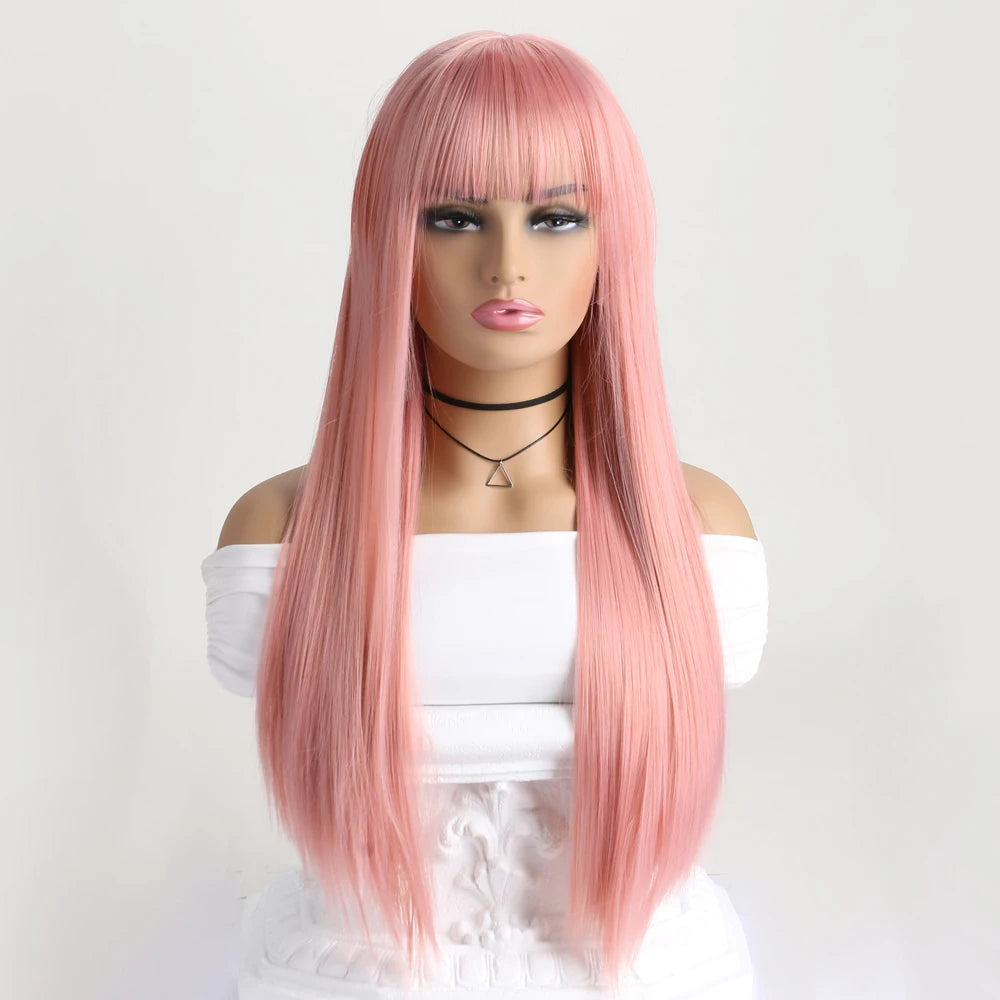 Best-selling 26-inch synthetic wig for long straight hair for Halloween cosplay, daily use wig, high-temperature hair accessory