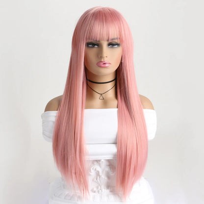 Best-selling 26-inch synthetic wig for long straight hair for Halloween cosplay, daily use wig, high-temperature hair accessory