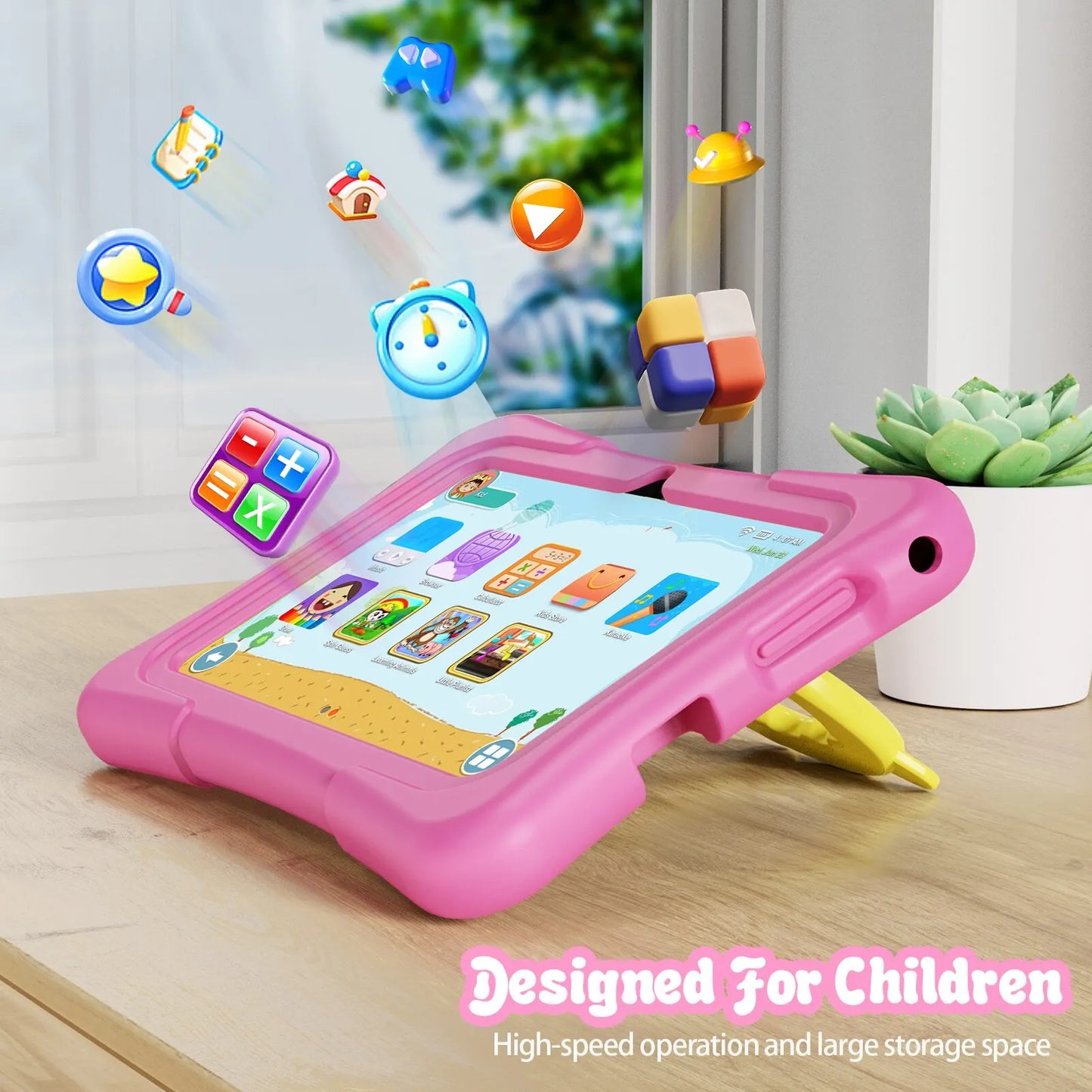 PRITOM Tablet für Kinder, 7 Zoll, Android 11, 32 GB, WLAN, Bluetooth, Dual-Kamera, vorinstallierte Lernsoftware, inklusive Schutzhülle