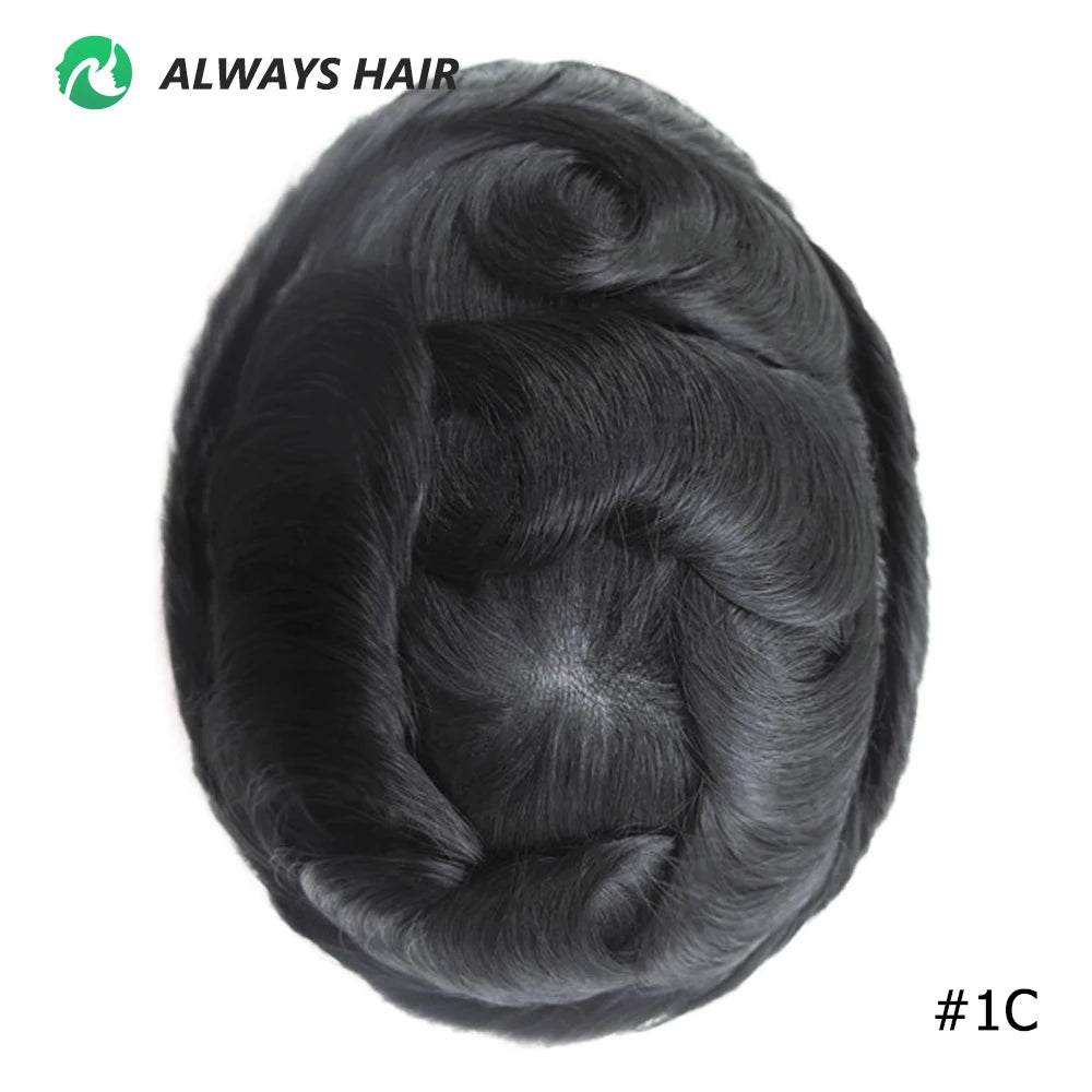 Alwayshair Fine Mono Men Short Toupee 5” Indian Hair Men’s Capillary Prosthesis Monofilament 120 130 Hair System 9x11