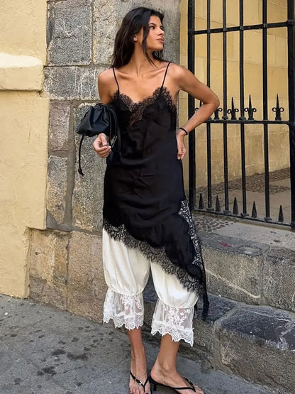 Tossy Sexy Lace Halter Dresses Female Backless Patchwork V-Neck Summer 2025 New Slim Party Dress Women Spaghetti Bodycon Dress