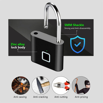 KERUI Fingerabdruckschloss Schlüsselloses USB-Ladeschloss Intelligentes Vorhängeschloss Wasserdichtes Türschloss 0,2 Sek. Entsperren Tragbares Anti-Diebstahl-Vorhängeschloss Zink