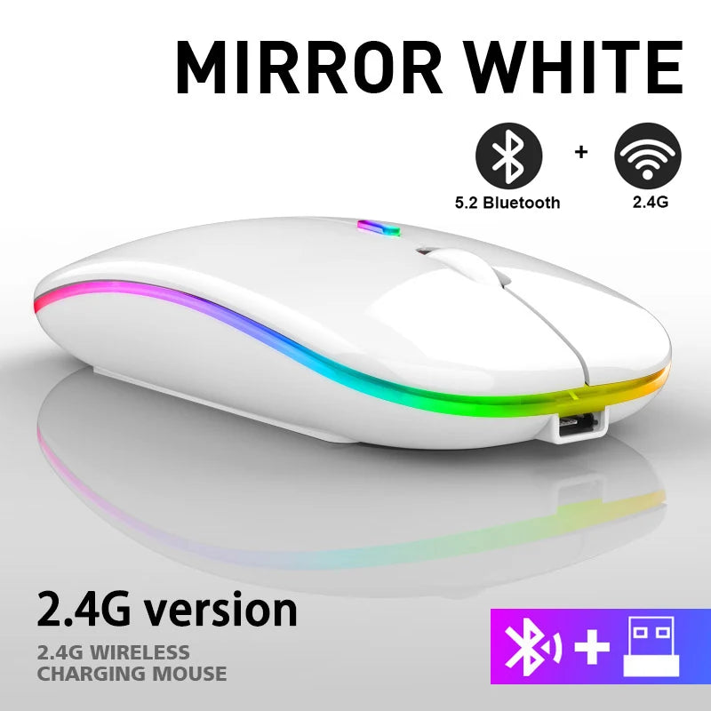 Wiederaufladbare kabellose Bluetooth-Maus mit 2,4-GHz-USB-RGB, 1600-DPI-Maus für Computer, Laptop, Tablet-PC, Macbook, Gaming-Maus, Gamer
