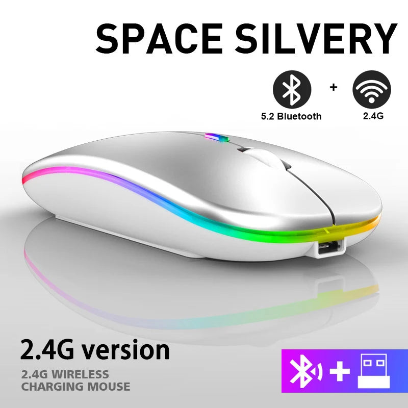 Wiederaufladbare kabellose Bluetooth-Maus mit 2,4-GHz-USB-RGB, 1600-DPI-Maus für Computer, Laptop, Tablet-PC, Macbook, Gaming-Maus, Gamer