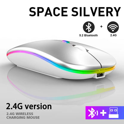 Wiederaufladbare kabellose Bluetooth-Maus mit 2,4-GHz-USB-RGB, 1600-DPI-Maus für Computer, Laptop, Tablet-PC, Macbook, Gaming-Maus, Gamer