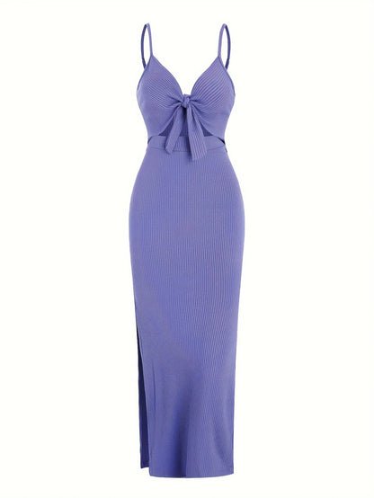 Frühling und Sommer Europa und Amerika Strickkleid einfach ärmellos Hosenträgerkleid mit freiem Rücken und sexy langem Rock mit Nacken.