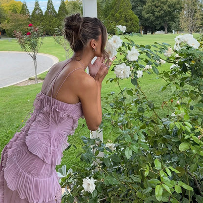 Chic Elegant Lotus Edge Maxi Dress Slim Fit Backless Lace Up Halter Robes Sleeveless Party Vestidos 2025 Nw Lady Vacation Gowns