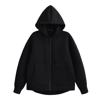 HH 2025 Casual Women's Soild Zipper Hoodie Long Sleeve Big Pocket Zipper Jacket With Hood Female Loose Outerwear Coat Tops