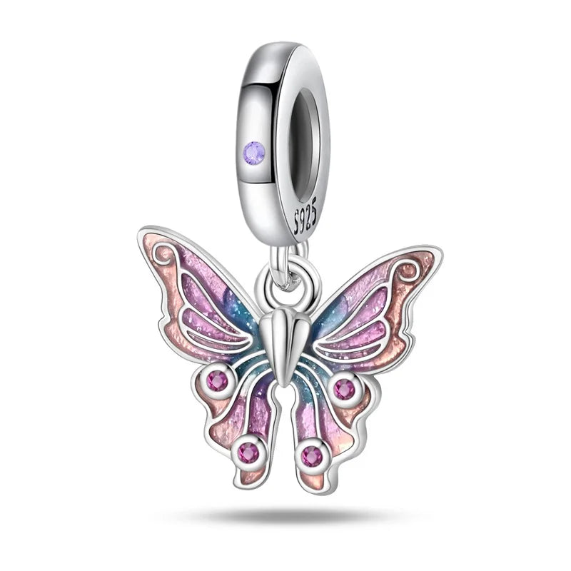 925 Sterling Silber Plattierung Bunt Schmetterling Insekt Tier Charms Perlen Funkelnder Zirkon Passend für Qikaola 925 Original Armbänder DIY Schmuck