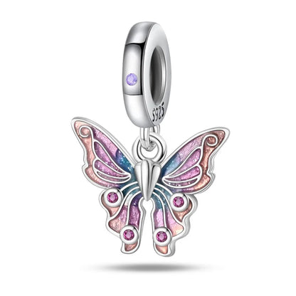 925 Sterling Silber Plattierung Bunt Schmetterling Insekt Tier Charms Perlen Funkelnder Zirkon Passend für Qikaola 925 Original Armbänder DIY Schmuck