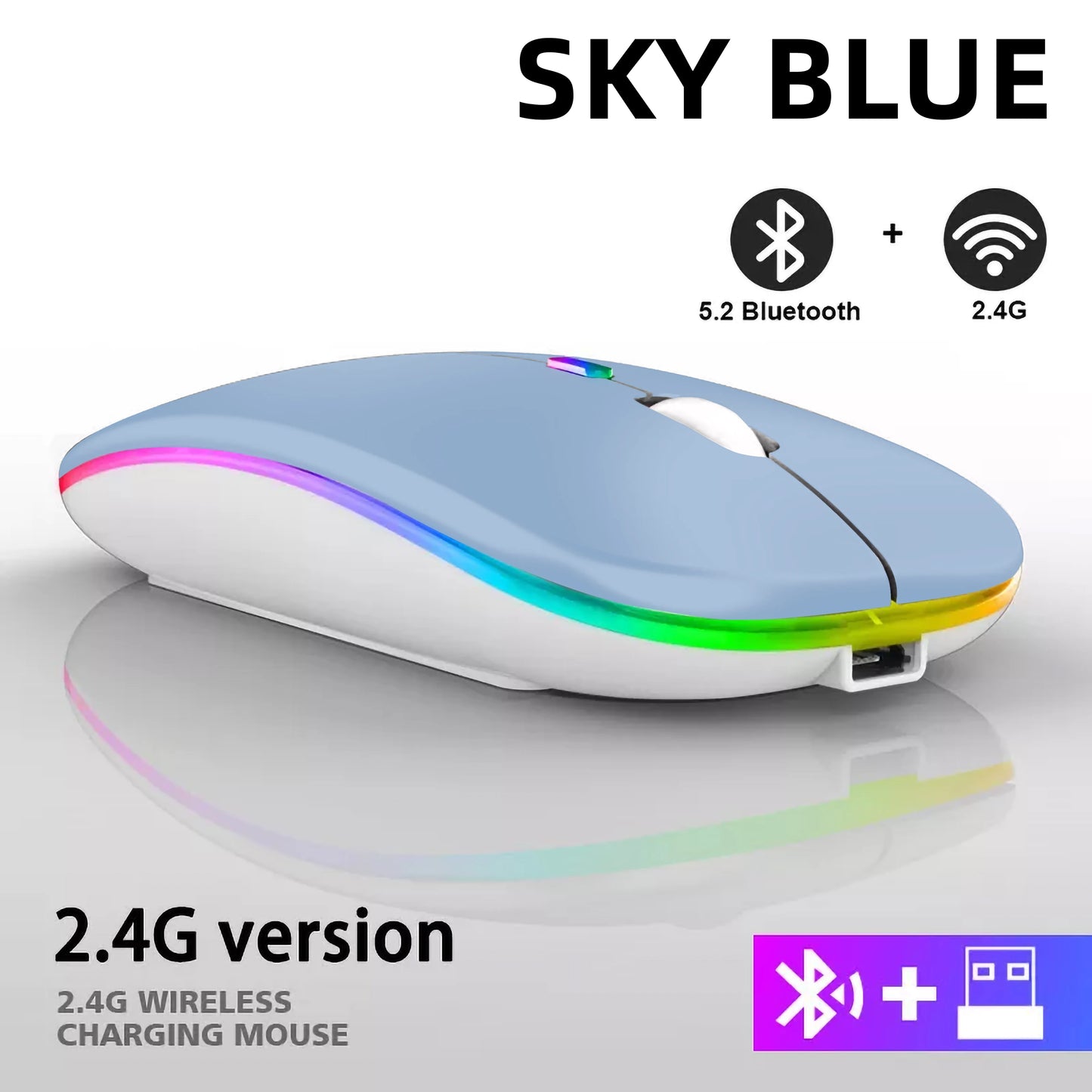 Wiederaufladbare kabellose Bluetooth-Maus mit 2,4-GHz-USB-RGB, 1600-DPI-Maus für Computer, Laptop, Tablet-PC, Macbook, Gaming-Maus, Gamer
