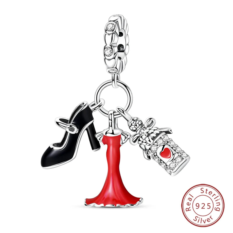 Original 925 Sterling Silber Rote Charm Perlen Rotwein Chili Hantel Anhänger für Frauen Passend für DIY Armband Geburtstag Schmuck Geschenk