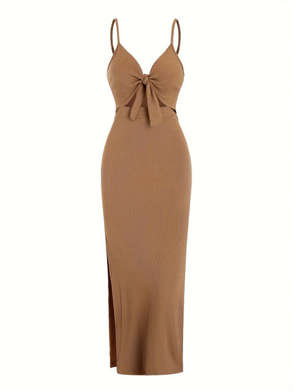 Frühling und Sommer Europa und Amerika Strickkleid einfach ärmellos Hosenträgerkleid mit freiem Rücken und sexy langem Rock mit Nacken.