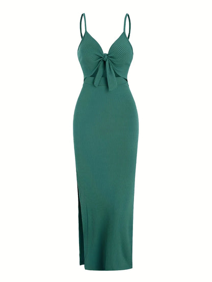 Frühling und Sommer Europa und Amerika Strickkleid einfach ärmellos Hosenträgerkleid mit freiem Rücken und sexy langem Rock mit Nacken.