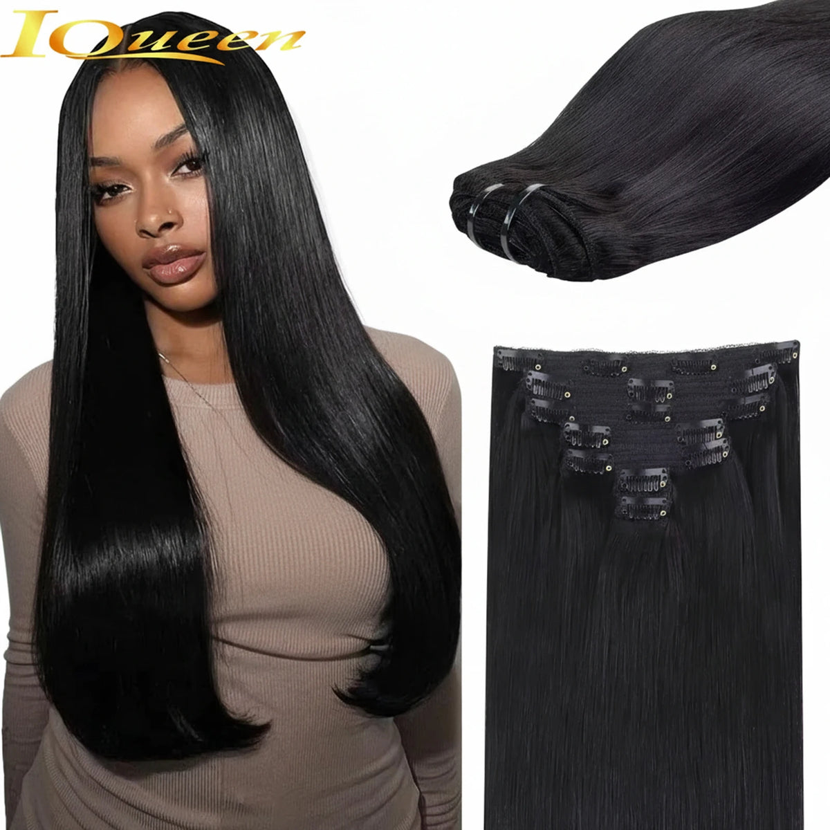 Clip In Hair Extensions Human Hair Brazilian Straight Clip In Natural Black Color Clip Ins Remy Hair 20 22 24 26 Inch 4# Women