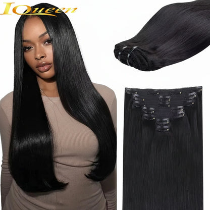 Clip In Hair Extensions Human Hair Brazilian Straight Clip In Natural Black Color Clip Ins Remy Hair 20 22 24 26 Inch 4# Women