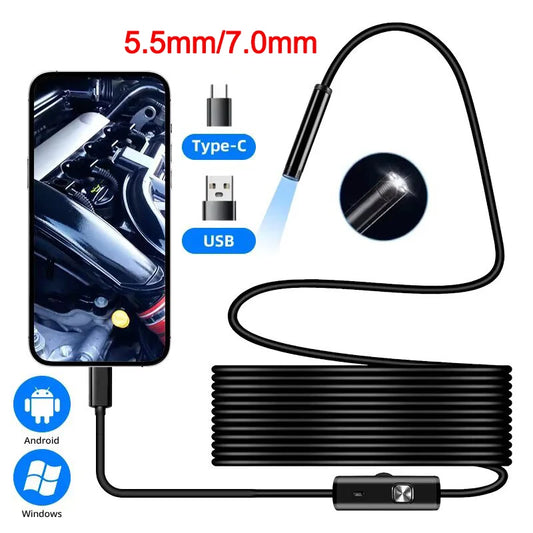 5.5/7.0MM Typ-C Endoskop-Kamera IP67 wasserdicht mit 6 einstellbaren LEDs USB Android flexibles Inspektions-Boreskop für Telefon PC