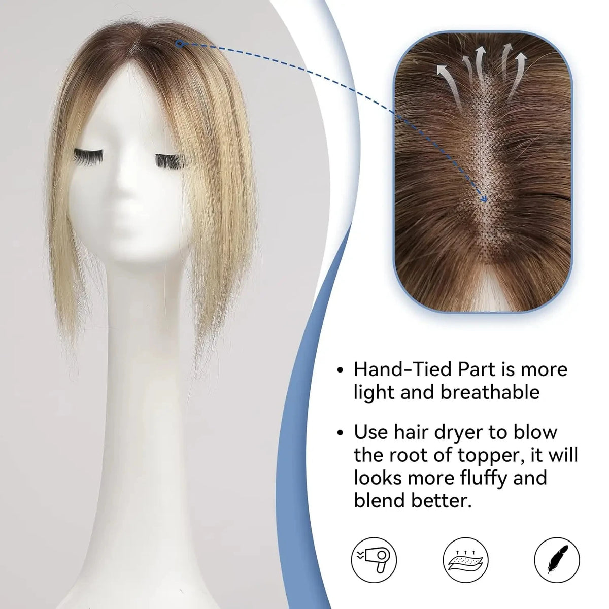 Light Brown Blonde Ombre 12 Inch Human Hair Toppers Lace Base Clip In Hairpiece for Women 100% Remy Human Hair Extensions