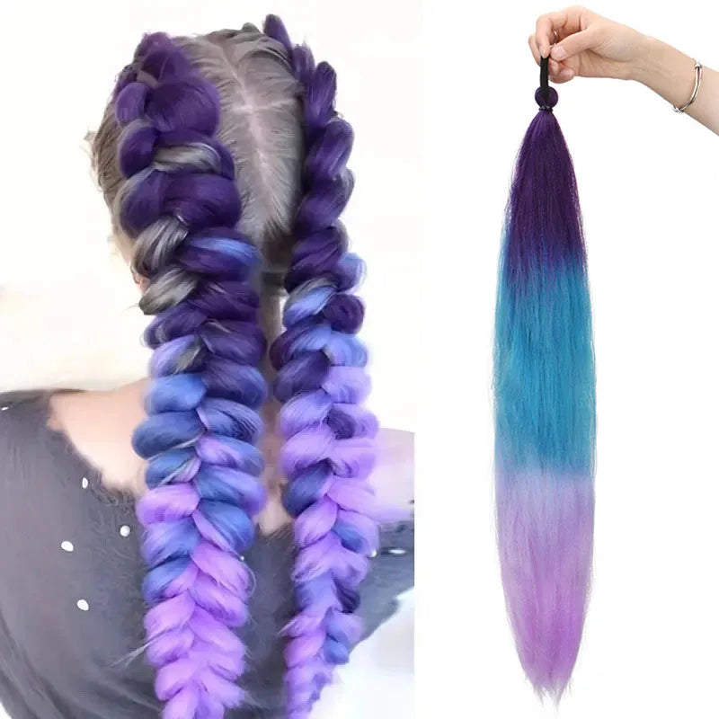 Synthetic 26Inch Long Straight Ponytail Elastic Hair Colorful Braiding Ponytail Hair Extensions Hair Accessories for Women
