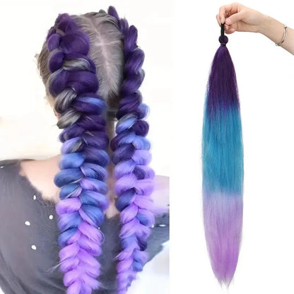 Synthetic 26Inch Long Straight Ponytail Elastic Hair Colorful Braiding Ponytail Hair Extensions Hair Accessories for Women