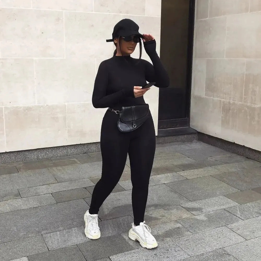 2024 Frühling Damen Sexy Jumpsuit Streetwear Langarm Bodycon Solid Sport Fitness Jumpsuits Strampler Overalls für Damen Bodysuit
