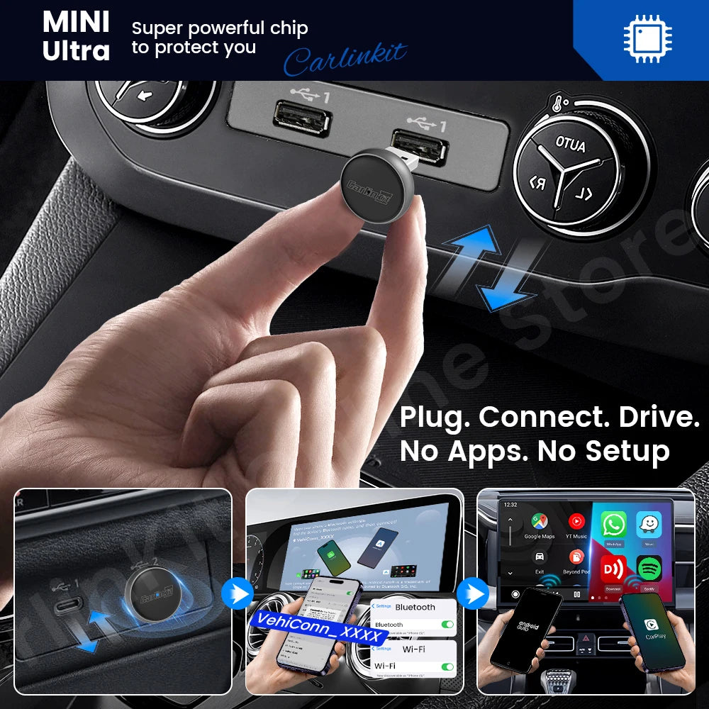 2025 CarlinKit Mini Ultra 3 CarPlay Android Auto Wireless Adapter für Auto Infotainment Upgrade BT 5.4GHz Wifi 5.8GHz OTA Upgrade