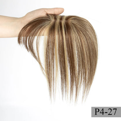 Brown Human Hair Topper With Bangs Women 5x9cm Natural Black Highlights Blonde Skin Scalp Clip in Topper Hair Pieces Human Hair
